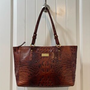 Brahmin Shoulder Bag Medium Pecan Croc Embossed Leather